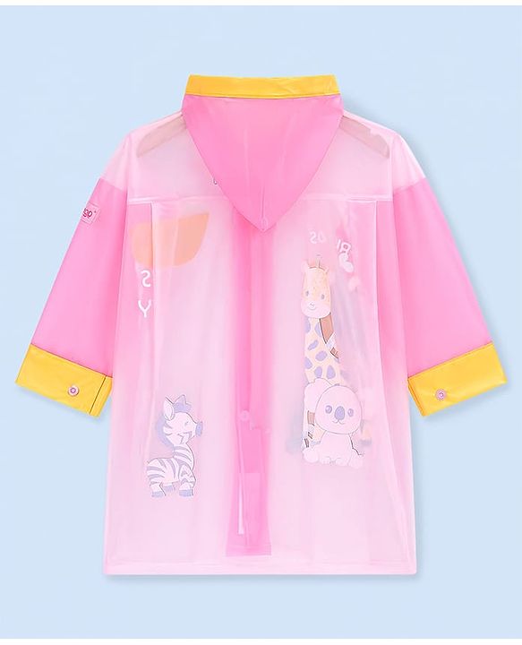 Babyhug Full Sleeves Raincoat with Animal Print - Pink