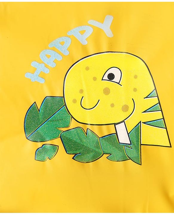 Babyhug Full Sleeves Raincoat with Dino Print - Golden