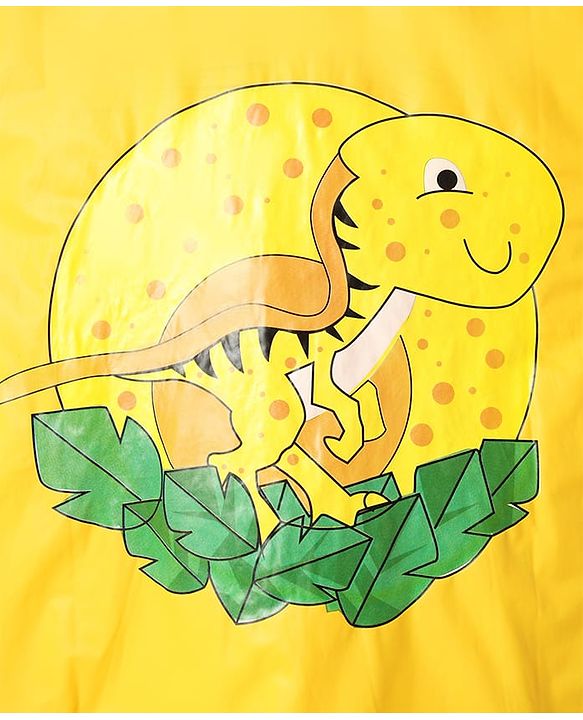 Babyhug Full Sleeves Raincoat with Dino Print - Golden