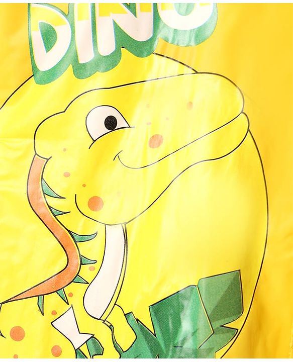 Babyhug Full Sleeves Raincoat with Dino Print - Golden