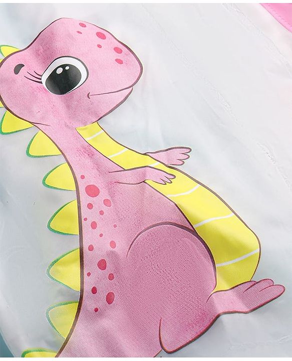 Babyhug Full Sleeves Raincoat with Dino Print - White
