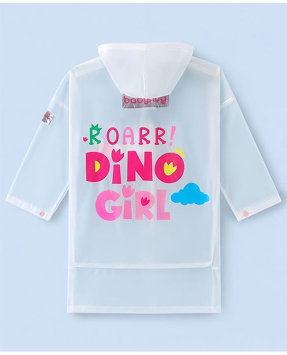Babyhug Full Sleeves Raincoat with Dino Print - White