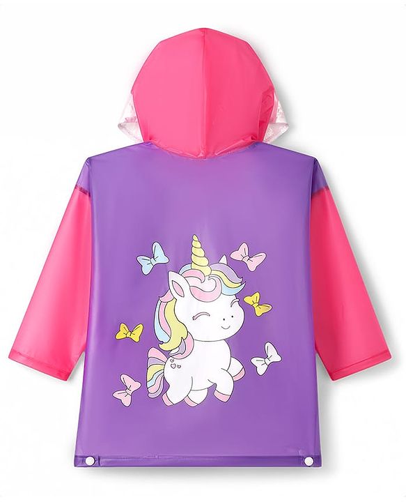 Babyhug Full Sleeves Raincoat with Unicorn & Rainbow Print - Multicolor