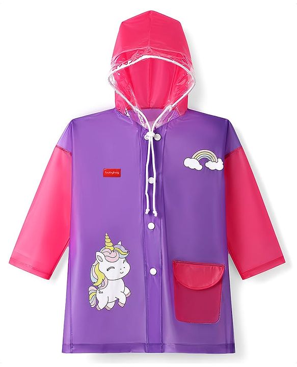 Babyhug Full Sleeves Raincoat with Unicorn & Rainbow Print - Multicolor