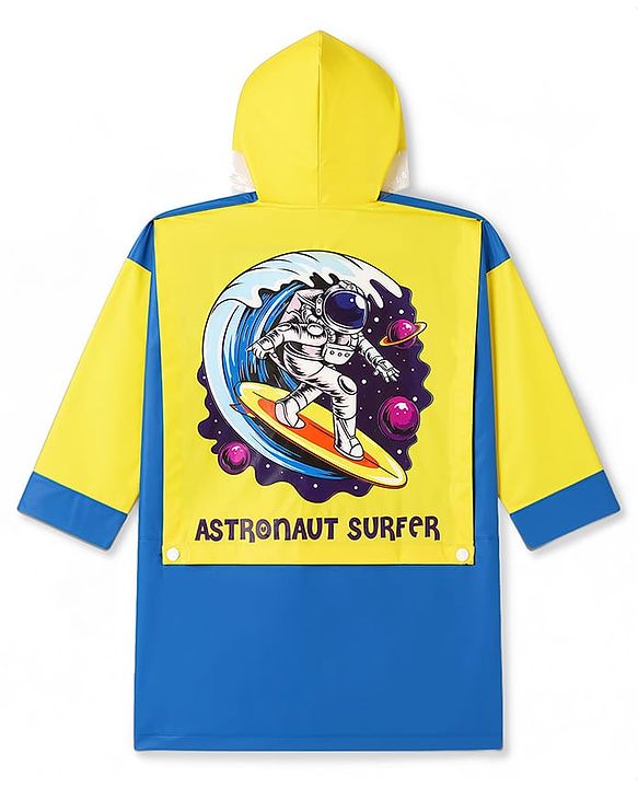 Babyhug Full Sleeves Raincoat with Astronaut Print - Royal Blue