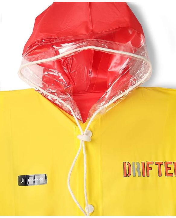 Pine Kids Full Sleeves Raincoat with Car Print - Yellow