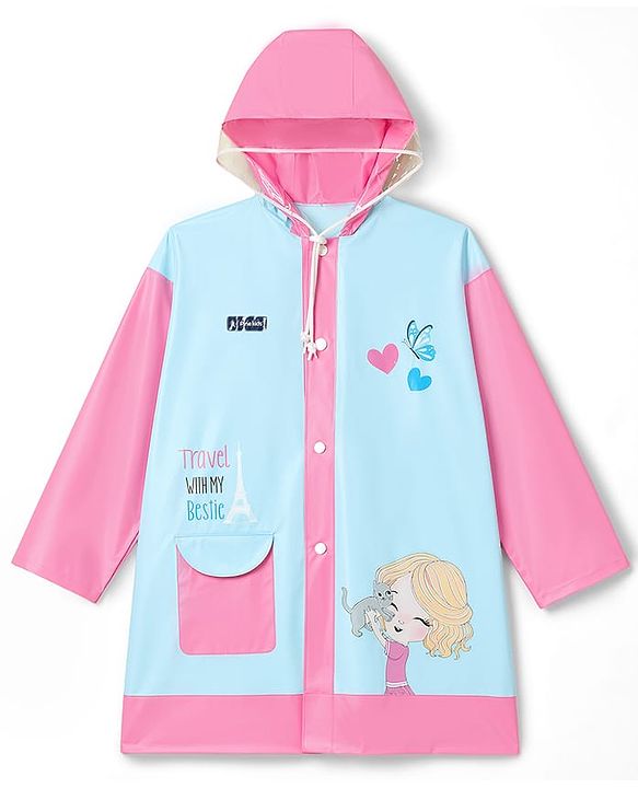 Pine Kids Full Sleeves Raincoat with Text Print - Blue