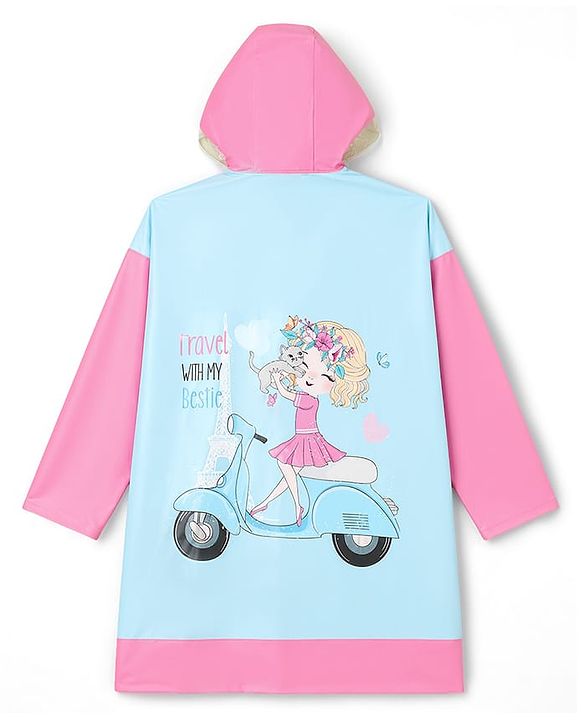 Pine Kids Full Sleeves Raincoat with Text Print - Blue