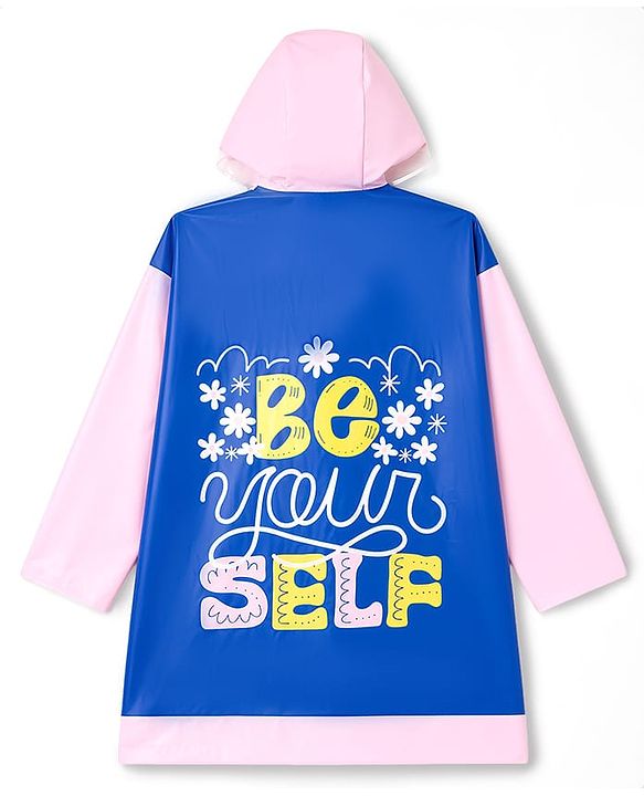 Pine Kids Full Sleeves Raincoat with Text Print - Royal Blue