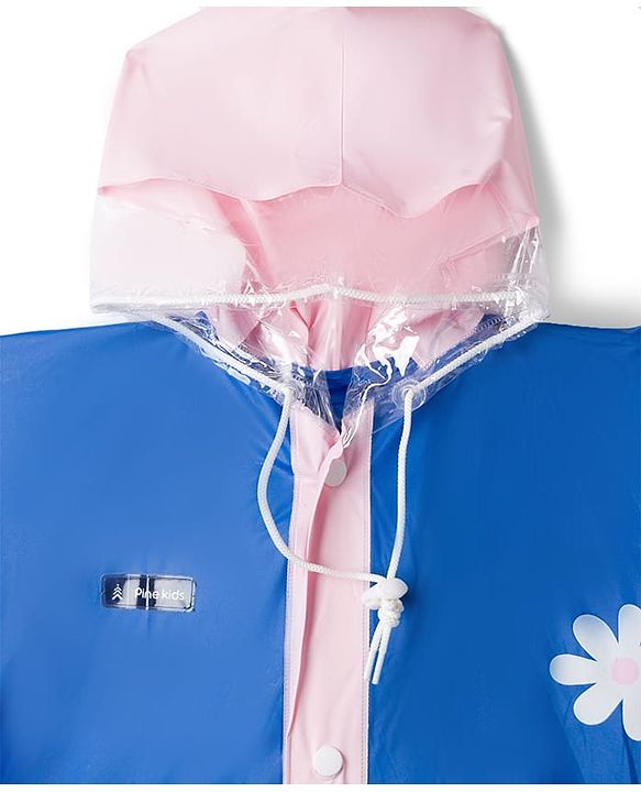Pine Kids Full Sleeves Raincoat with Text Print - Royal Blue