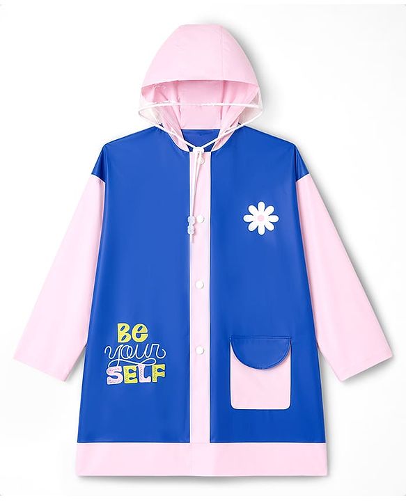 Pine Kids Full Sleeves Raincoat with Text Print - Royal Blue