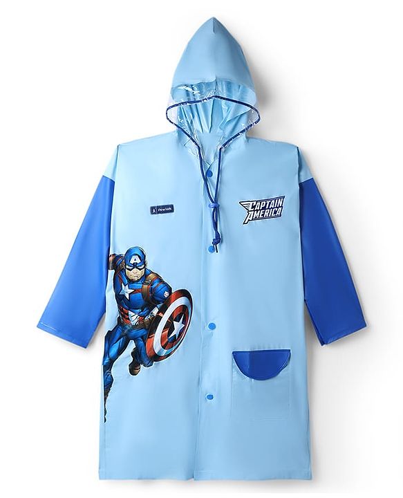 Pine Kids Marvel Full Sleeves Raincoat With Captain America Graphic - Blue