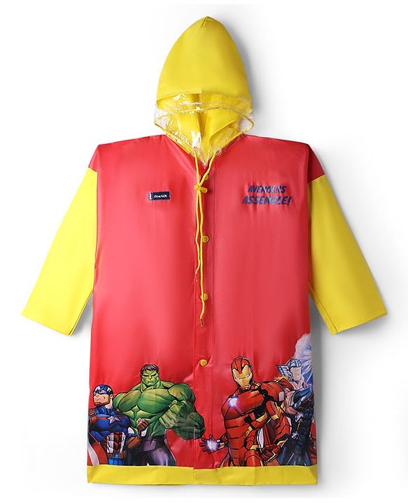 Pine Kids Marvel Full Sleeves Raincoat With Avengers Graphic - Red