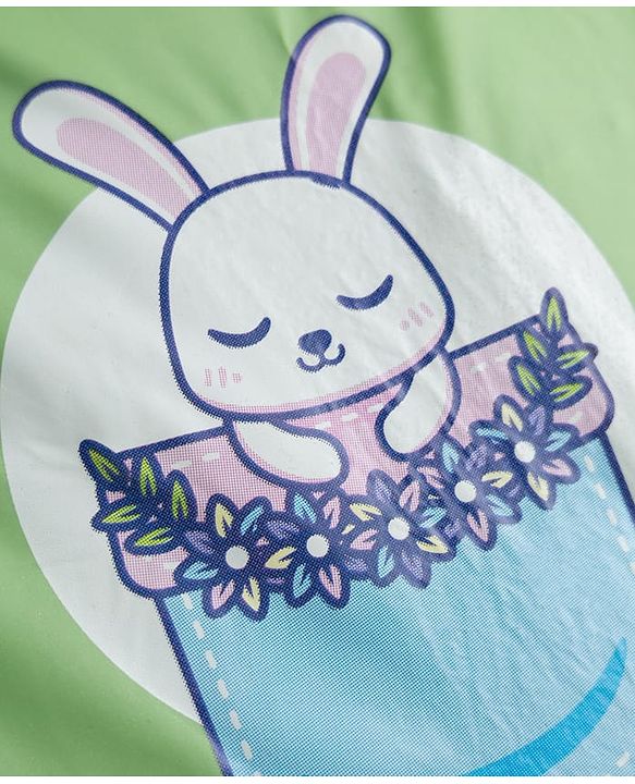 Babyhug Full Sleeves Knee Length Hooded Raincoat with Bunny Print - Green