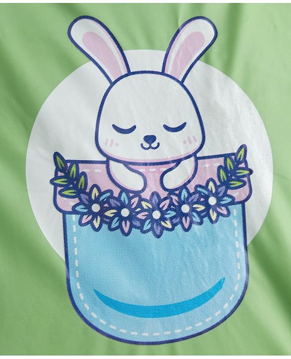 Babyhug Full Sleeves Knee Length Hooded Raincoat with Bunny Print - Green