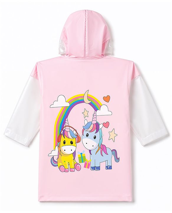 Babyhug Full Sleeves Unicorn Printed Raincoat - Pink
