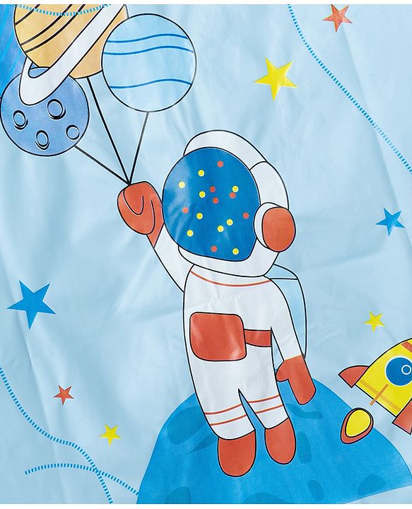 Babyhug Full Sleeves Space Theme Printed Raincoat - Light Blue