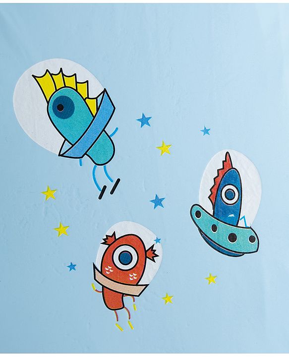 Babyhug Full Sleeves Space Theme Printed Raincoat - Light Blue
