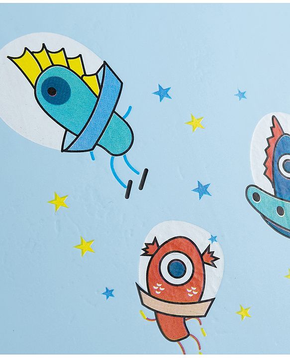 Babyhug Full Sleeves Space Theme Printed Raincoat - Light Blue