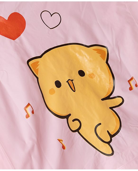 Babyhug Full Sleeves Kitty Printed Raincoat - Pink