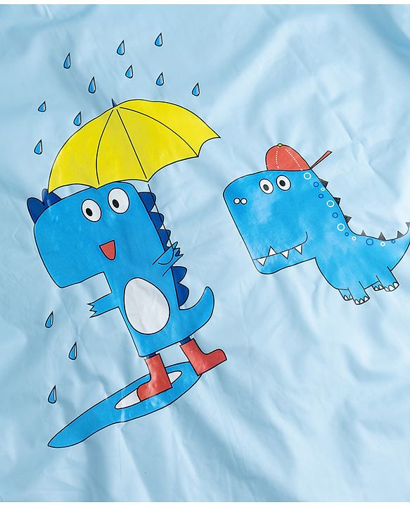 Babyhug Full Sleeves Raincoat With Dino Print - Light Blue