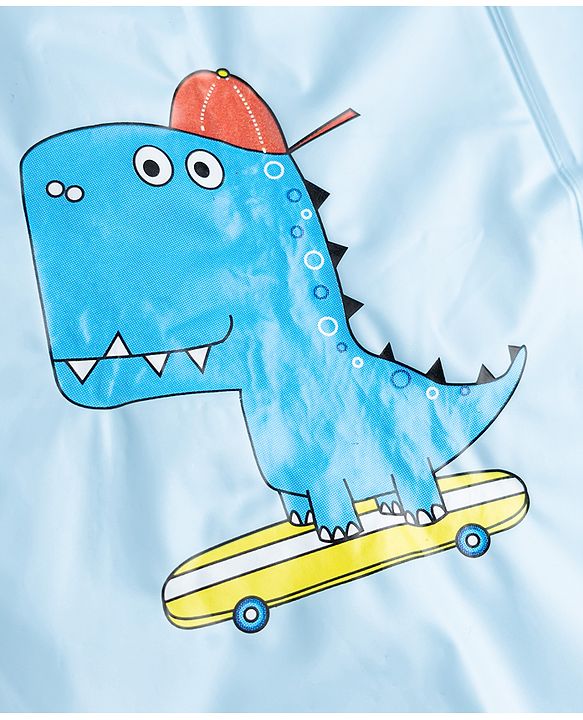 Babyhug Full Sleeves Raincoat With Dino Print - Light Blue