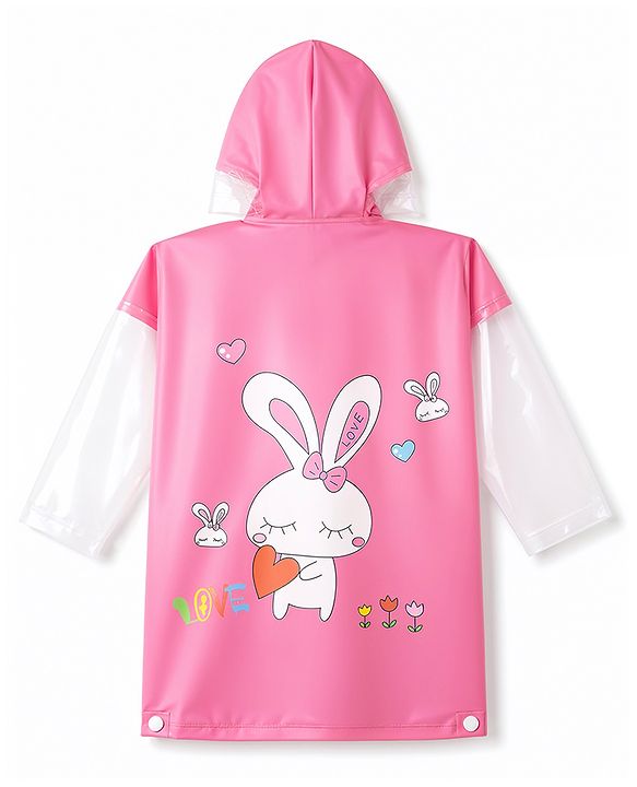 Babyhug Full Sleeves Bunny Printed Raincoat - Pink