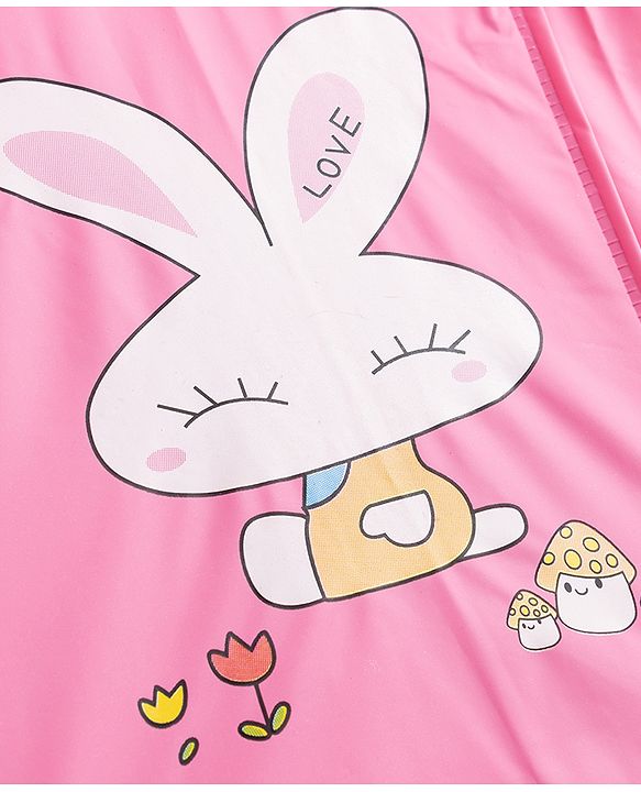 Babyhug Full Sleeves Bunny Printed Raincoat - Pink