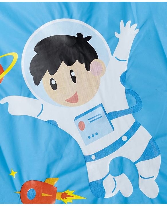 Babyhug Full Sleeves Knee Length Hooded Astronaut Printed Raincoat - Blue