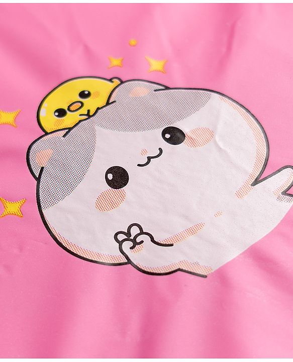 Babyhug Full Sleeves Raincoat With Animal Print - Pink