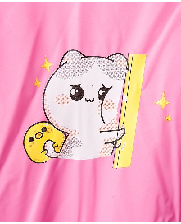 Babyhug Full Sleeves Raincoat With Animal Print - Pink
