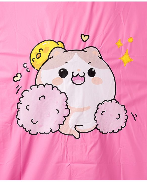 Babyhug Full Sleeves Raincoat With Animal Print - Pink