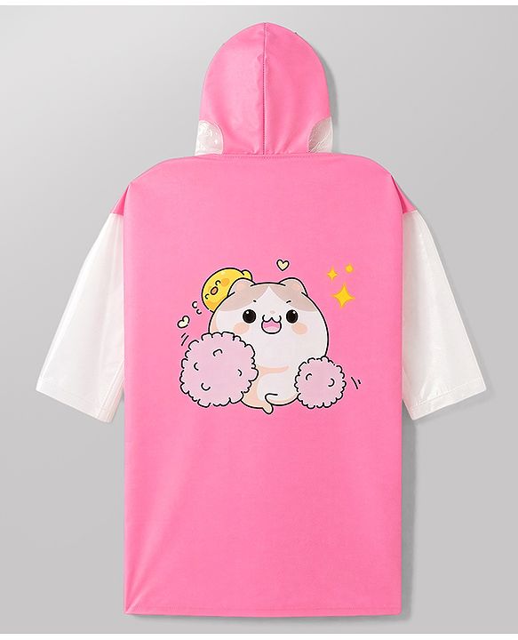 Babyhug Full Sleeves Raincoat With Animal Print - Pink