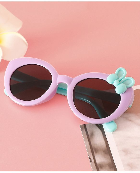 Babyhug Solid Round Frame Sunglasses with Bow Applique - Light Purple