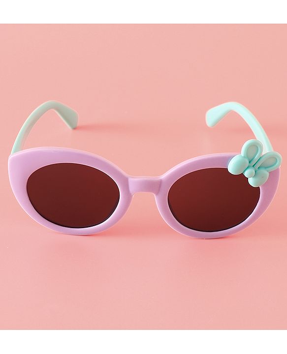 Babyhug Solid Round Frame Sunglasses with Bow Applique - Light Purple