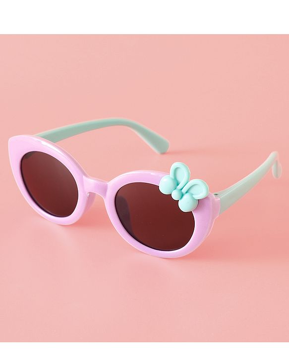 Babyhug Solid Round Frame Sunglasses with Bow Applique - Light Purple