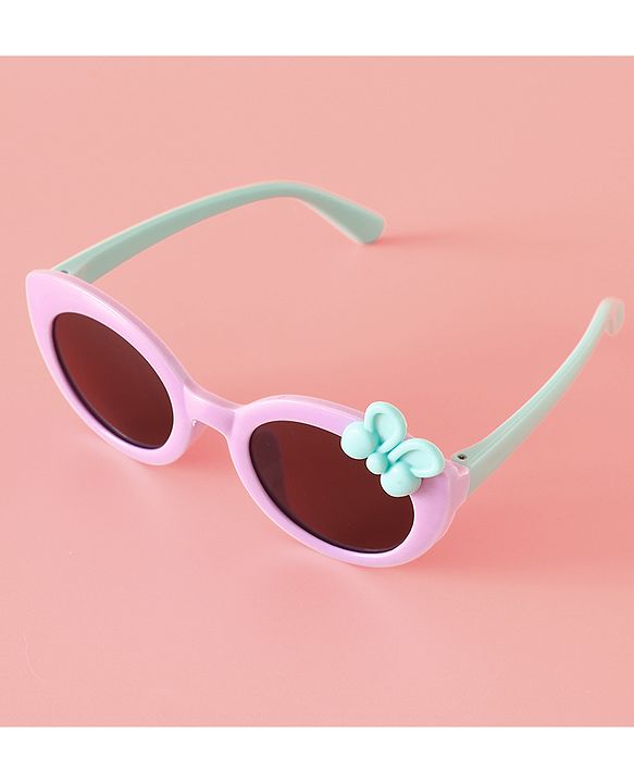 Babyhug Solid Round Frame Sunglasses with Bow Applique - Light Purple