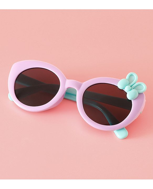 Babyhug Solid Round Frame Sunglasses with Bow Applique - Light Purple