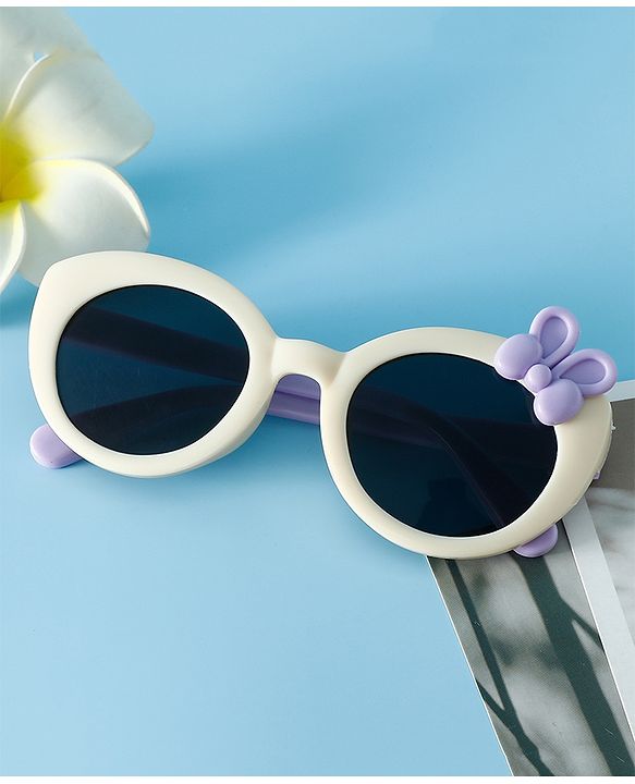 Babyhug Solid Round Frame Sunglasses with Bow Applique - Beige
