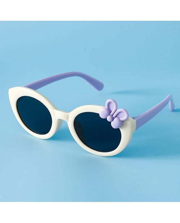 Babyhug Solid Round Frame Sunglasses with Bow Applique - Beige