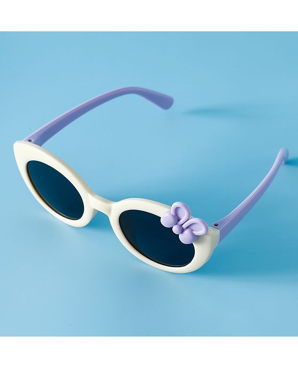 Babyhug Solid Round Frame Sunglasses with Bow Applique - Beige