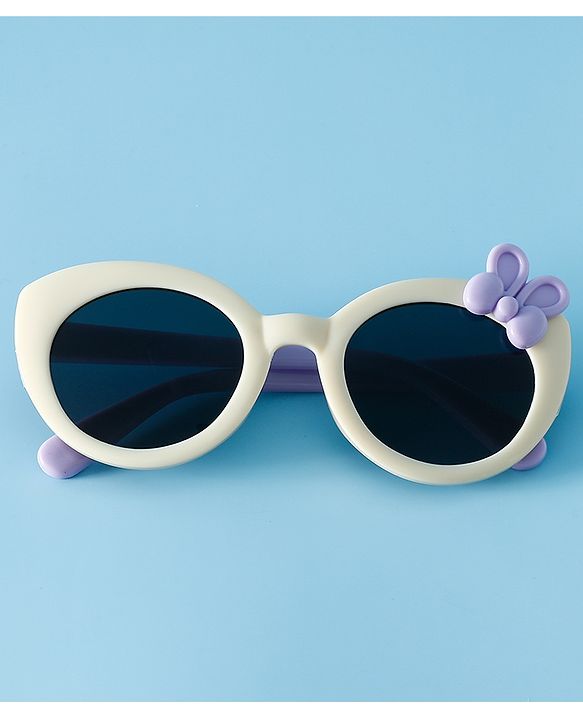 Babyhug Solid Round Frame Sunglasses with Bow Applique - Beige