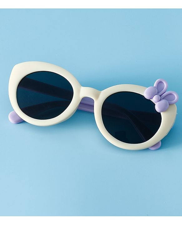 Babyhug Solid Round Frame Sunglasses with Bow Applique - Beige