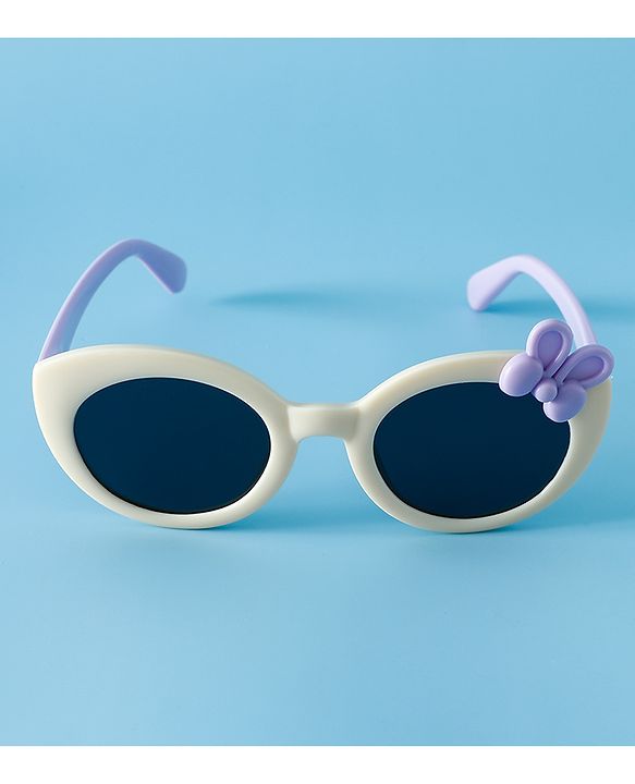 Babyhug Solid Round Frame Sunglasses with Bow Applique - Beige