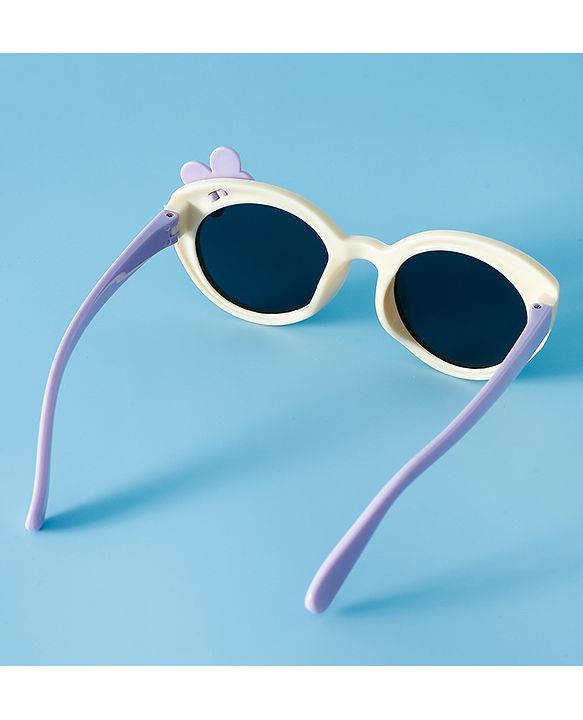 Babyhug Solid Round Frame Sunglasses with Bow Applique - Beige