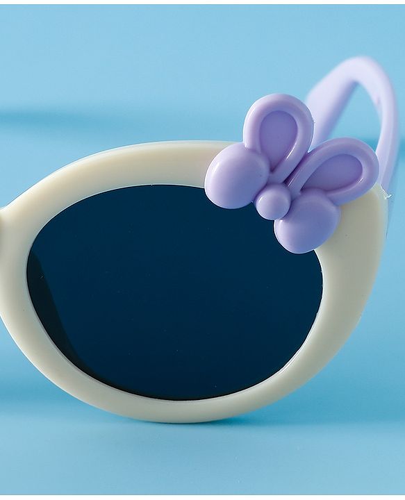 Babyhug Solid Round Frame Sunglasses with Bow Applique - Beige