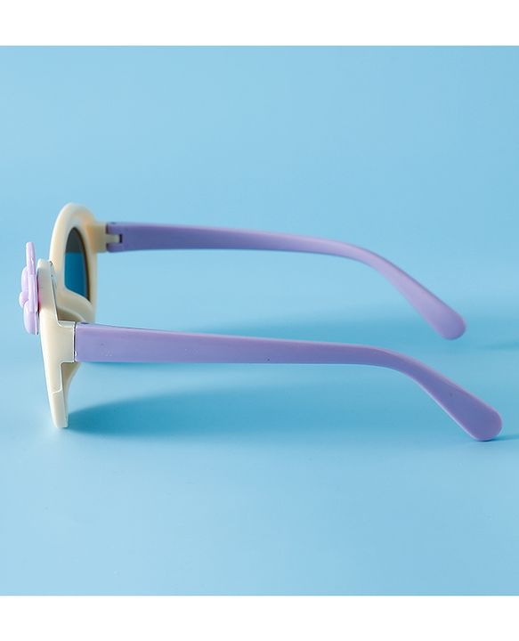 Babyhug Solid Round Frame Sunglasses with Bow Applique - Beige