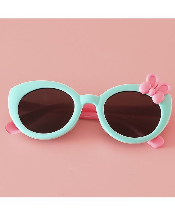 Babyhug Solid Round Frame Sunglasses with Bow Applique - Beige