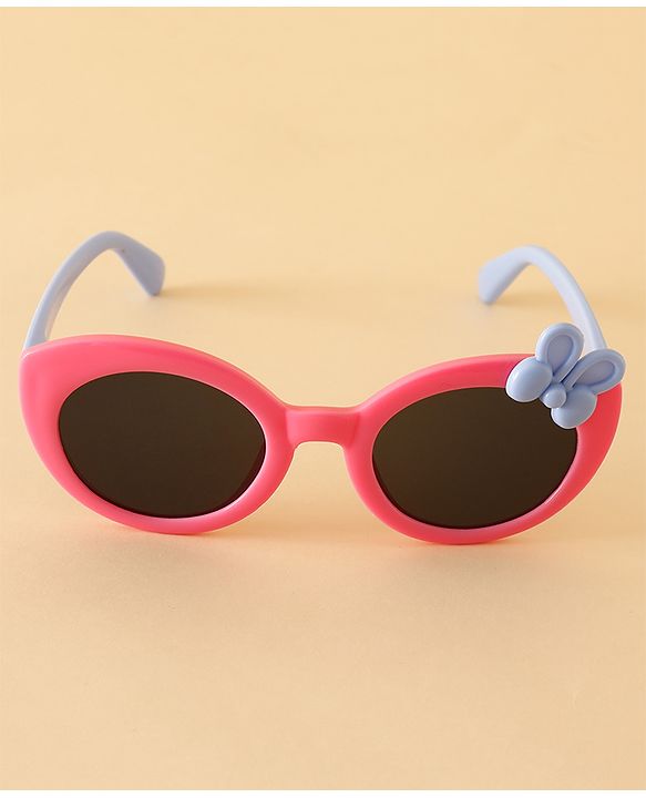 Babyhug Solid Round Frame Sunglasses with Bow Applique - Beige