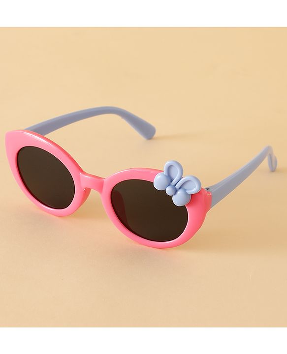 Babyhug Solid Round Frame Sunglasses with Bow Applique - Beige